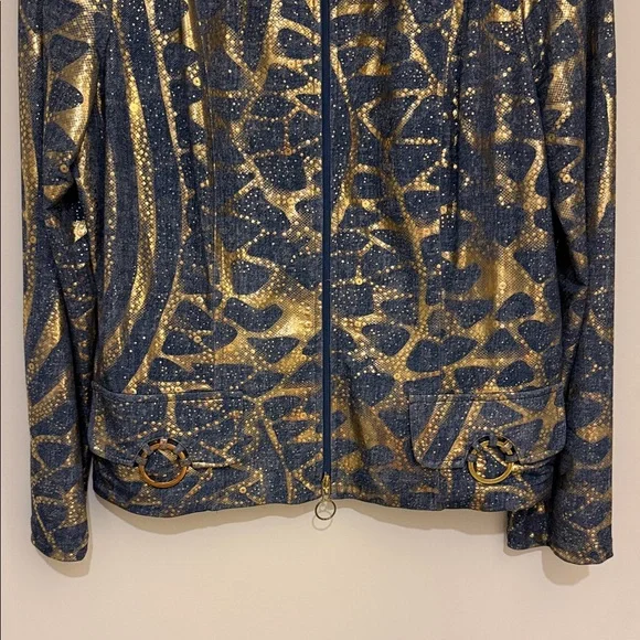 Joseph Ribkoff Gold and Navy Patterned Jacket - Picture 4 of 7